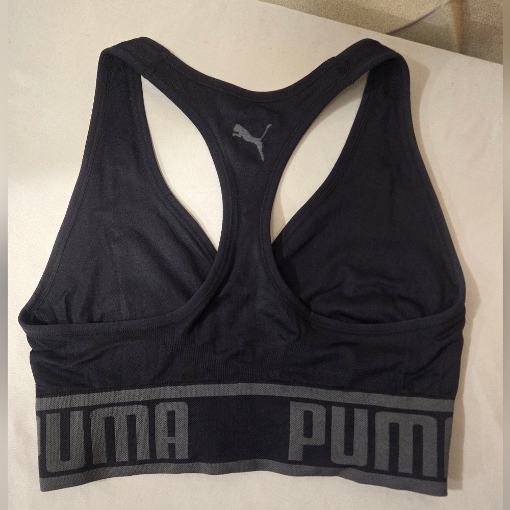 Puma Women's Racer Back Sports Bra Size Large Black - Picture 3 of 3